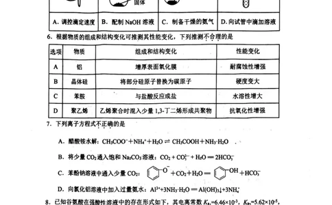 2025届浙江省杭州市高三二模教学质量检测化学试卷（含答案）_2025年4月_2504072024学年第二学期杭州市高三年级教学质量检测（杭州二模）