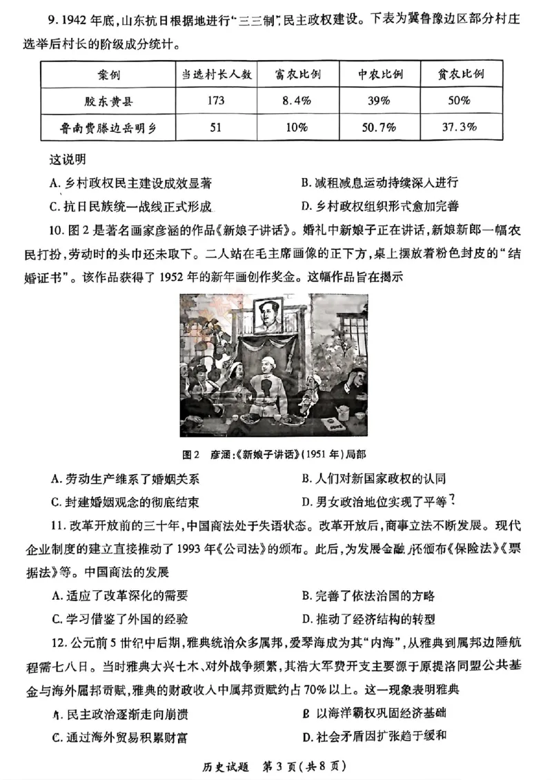 2025届陕西省高考适应性检测（三）历史试题+答案_2025年4月_2504142025年新高考两省(山西、陕西)高三4月联考（全科）