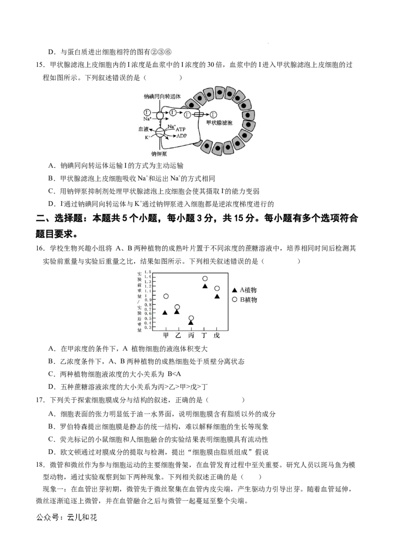 高一生物期中模拟卷03测试范围：人教版2019第1~4章（考试版A4）（新高考通用）_1多考区联考试卷_1014高一期中模拟卷（新高考通用）黄金卷：2024-2025学年高一上学期期中模拟考试