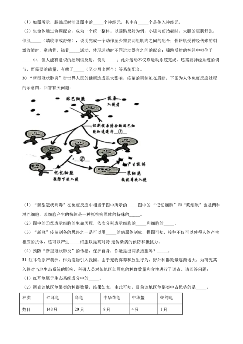 精品解析：湖南省株洲市2020年中考生物试题（原卷版）_中考真题_8.生物中考真题2015-2024年_2020生物真题74份_精品解析：湖南省株洲市2020年中考生物试题