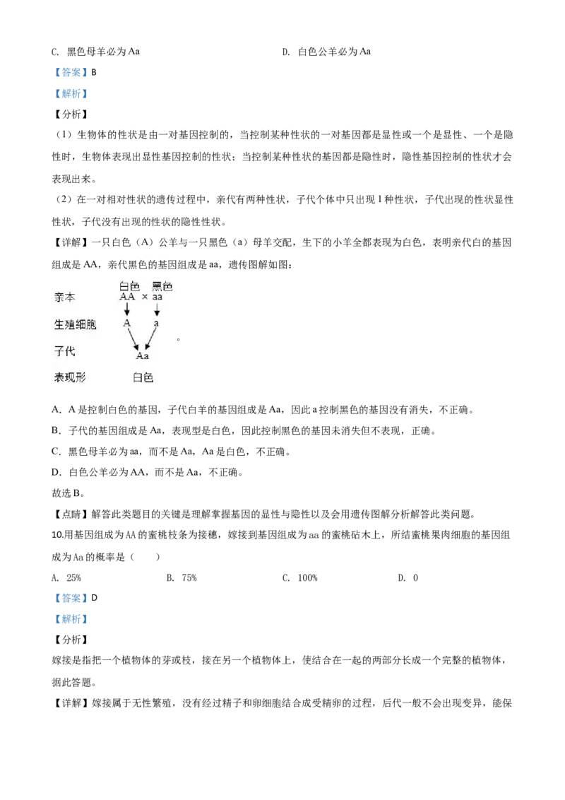 精品解析：辽宁省铁岭市2020年中考生物试题（解析版）_中考真题_8.生物中考真题2015-2024年_2020生物真题74份_2020年中考真题精品解析生物（辽宁铁岭卷）精编word版