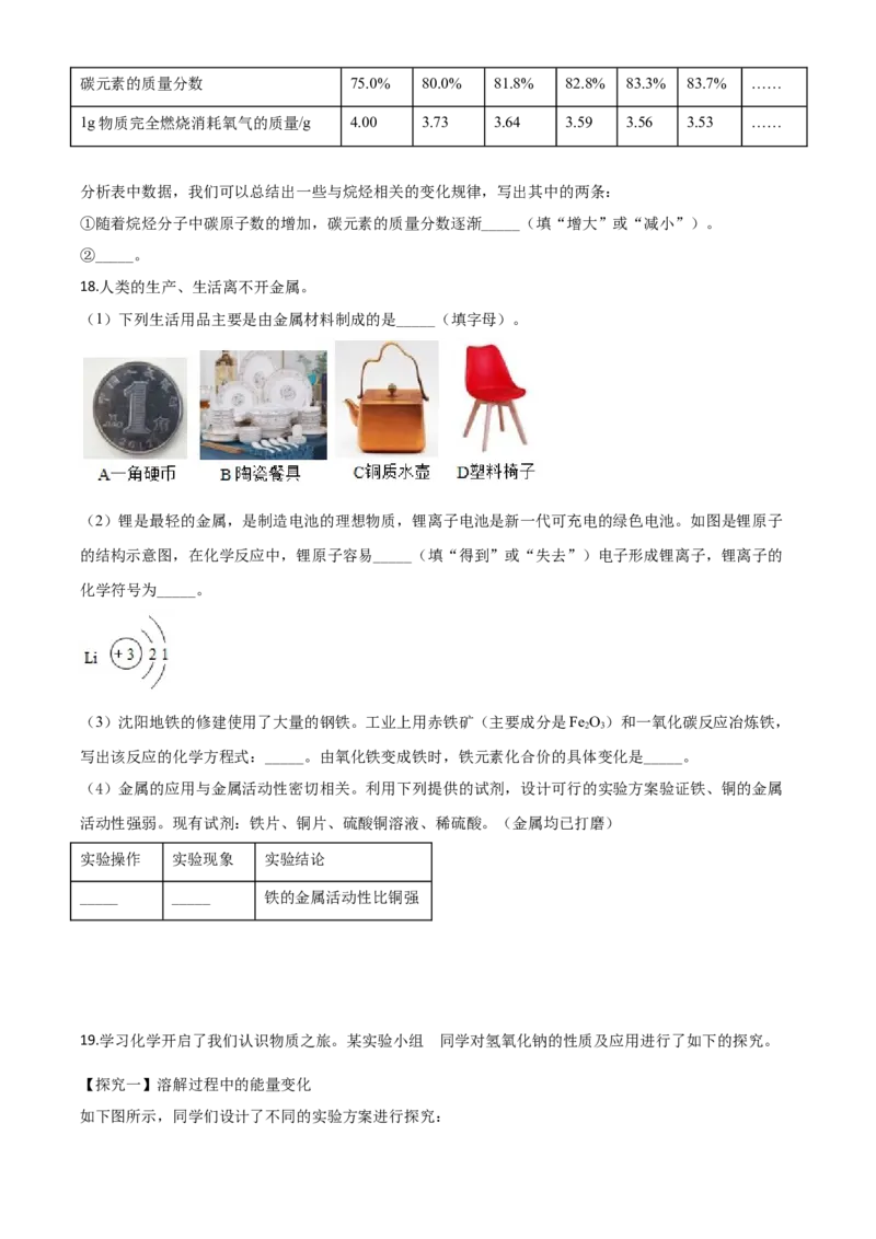 精品解析：辽宁省沈阳市2020年中考化学试题（原卷版）_中考真题_5.化学中考真题2015-2024年_2020中考化学真题（113份）_2020年中考真题精品解析化学（辽宁沈阳卷）精编word版