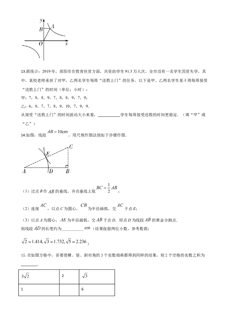 精品解析：湖南省邵阳市2020年中考数学试题（原卷版）_中考真题_2.数学中考真题2015-2024年_2020全国多省多地中考数学真题126份_2020年中考真题精品解析数学（湖南邵阳卷）精编word版