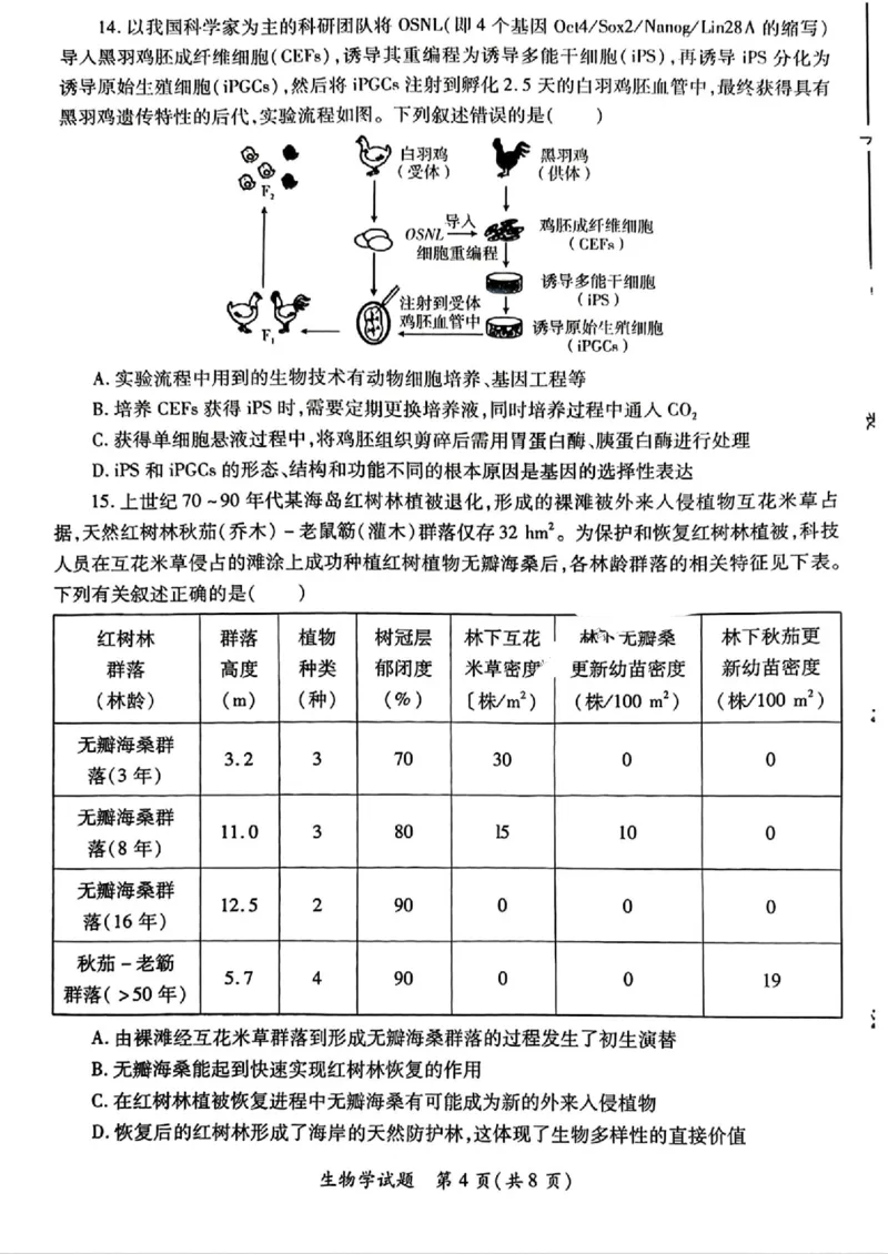 2025届陕西省高考适应性检测（三）生物试题+答案_2025年4月_2504142025年新高考两省(山西、陕西)高三4月联考（全科）