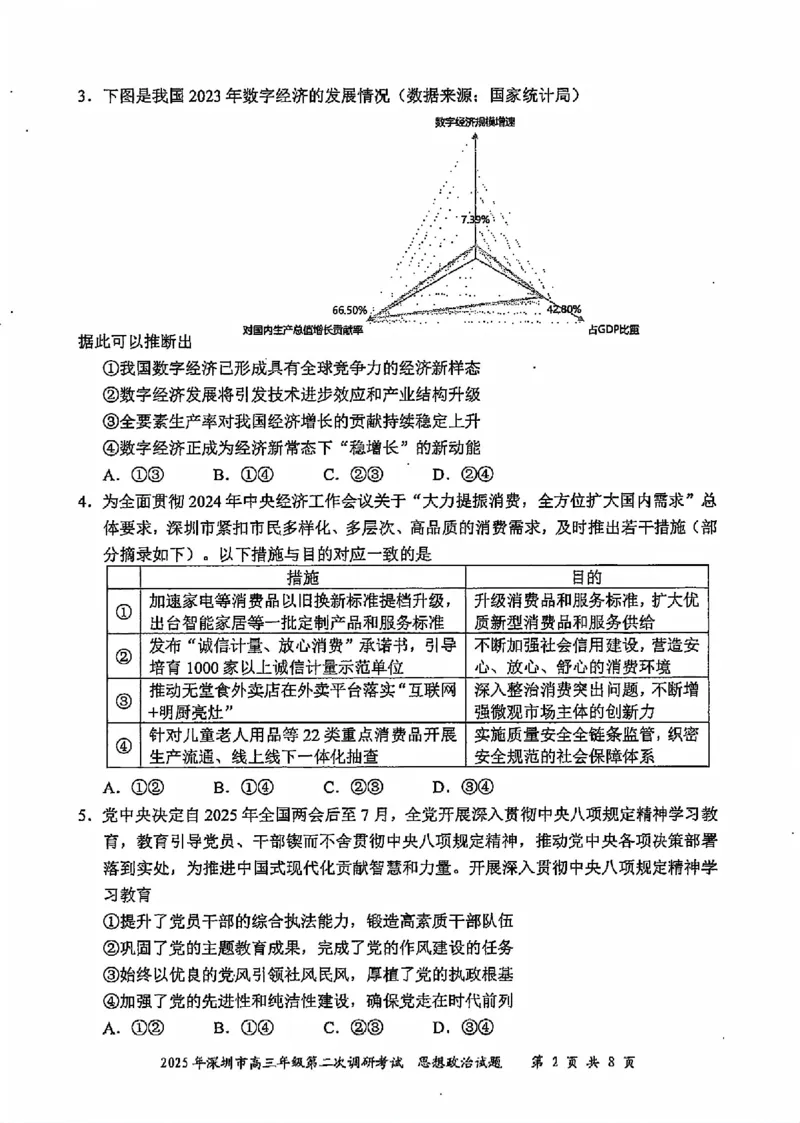8政治试卷_2025年4月_250426广东省2025年深圳市高三年级第二次调研考试（深圳二模）（全科）_2025年深圳市高三年级第二次调研考试政治