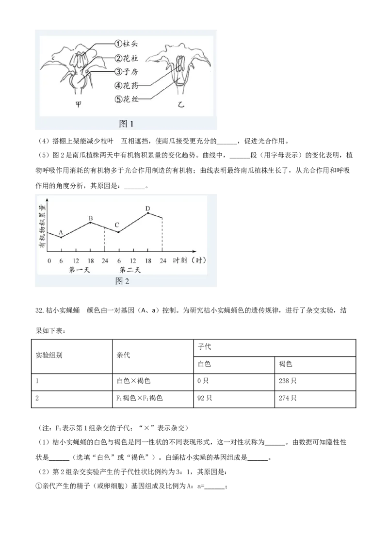精品解析：福建省2020年中考生物试题（原卷版）_中考真题_8.生物中考真题2015-2024年_2020生物真题74份_2020年中考真题解析生物(福建卷)精编word版