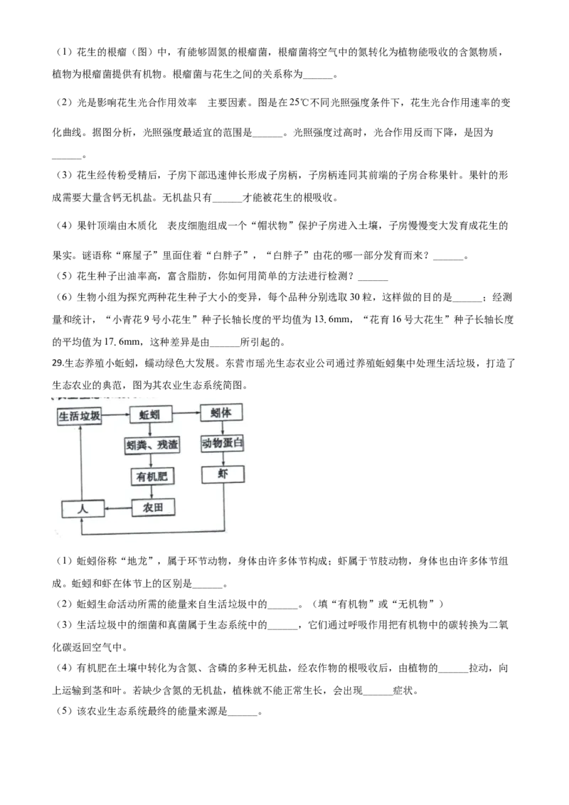 精品解析：山东省东营市2020年中考生物试题（原卷版）_中考真题_8.生物中考真题2015-2024年_2020生物真题74份_2020年中考真题精品解析生物（山东东营卷）精编word版