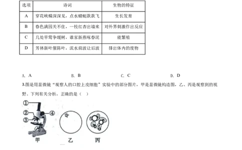 精品解析：山东省东营市2020年中考生物试题（原卷版）_中考真题_8.生物中考真题2015-2024年_2020生物真题74份_2020年中考真题精品解析生物（山东东营卷）精编word版