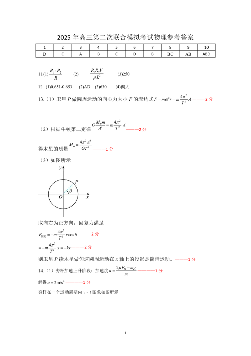 2025年高三第二次联合模拟考试物理参考答案3.27_2025年4月_250403东北三省三校2025届高三第二次联合模拟考试（哈师大附中、东师大附中、辽宁省实验中学）（全科）