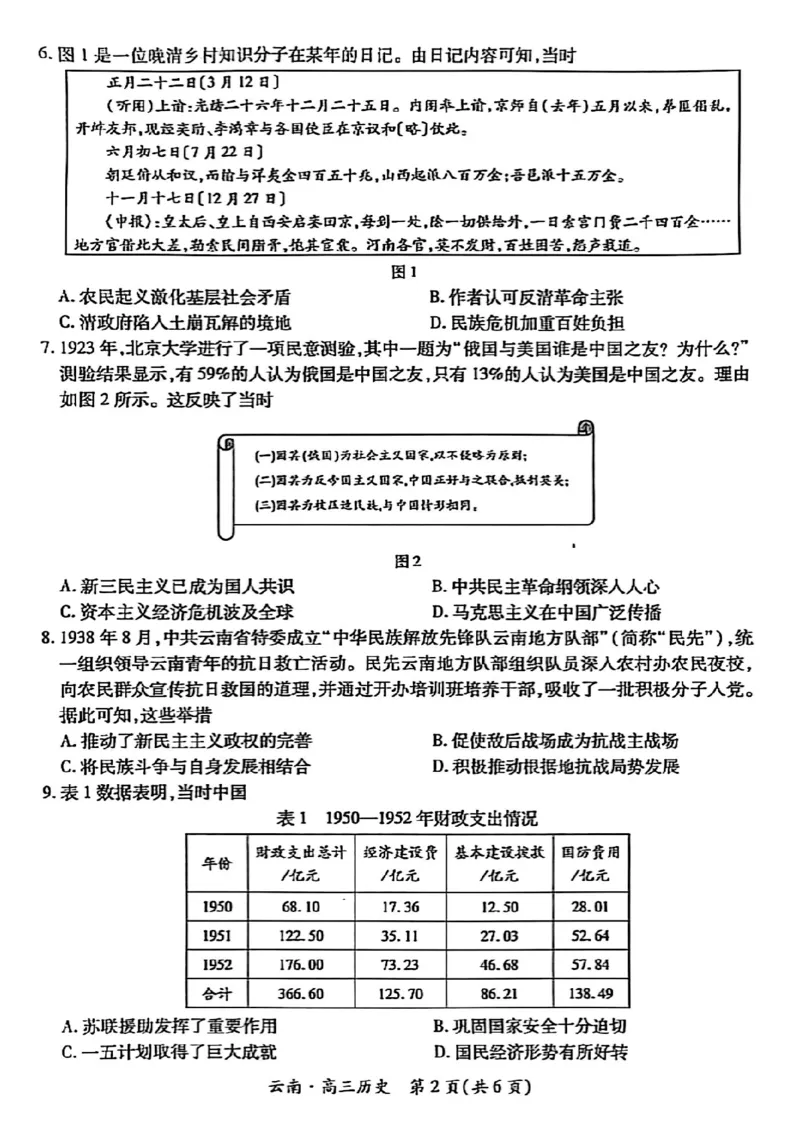 云南民族大学附属高级中学2026届高三联考卷（二）历史_2025年10月_12026年试卷教辅资源等多个文件_251018云南民族大学附属高级中学2026届高三联考卷（二）（全科）