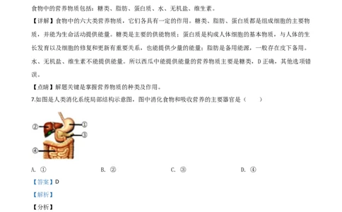 精品解析：江苏省南通市2020年会考生物试题（解析版）_中考真题_8.生物中考真题2015-2024年_2020生物真题74份_2020年中考真题精品解析生物（江苏南通卷）精编word版