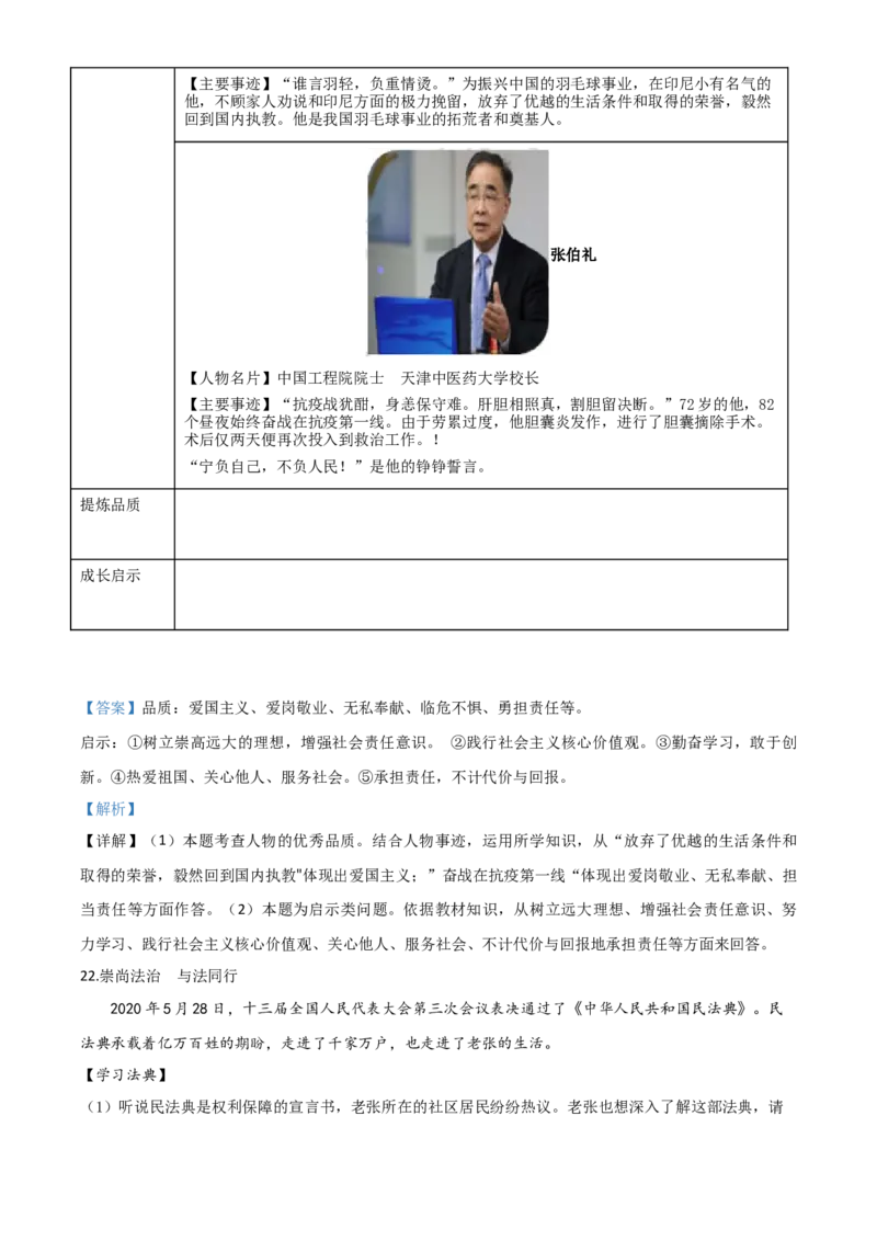 精品解析：山东省青岛市2020年中考道德与法治试题（解析版）_中考真题_7.政治中考真题2015-2024年_2020政治真题79份_2020年中考真题精品解析道德与法治（山东青岛卷）精编word版