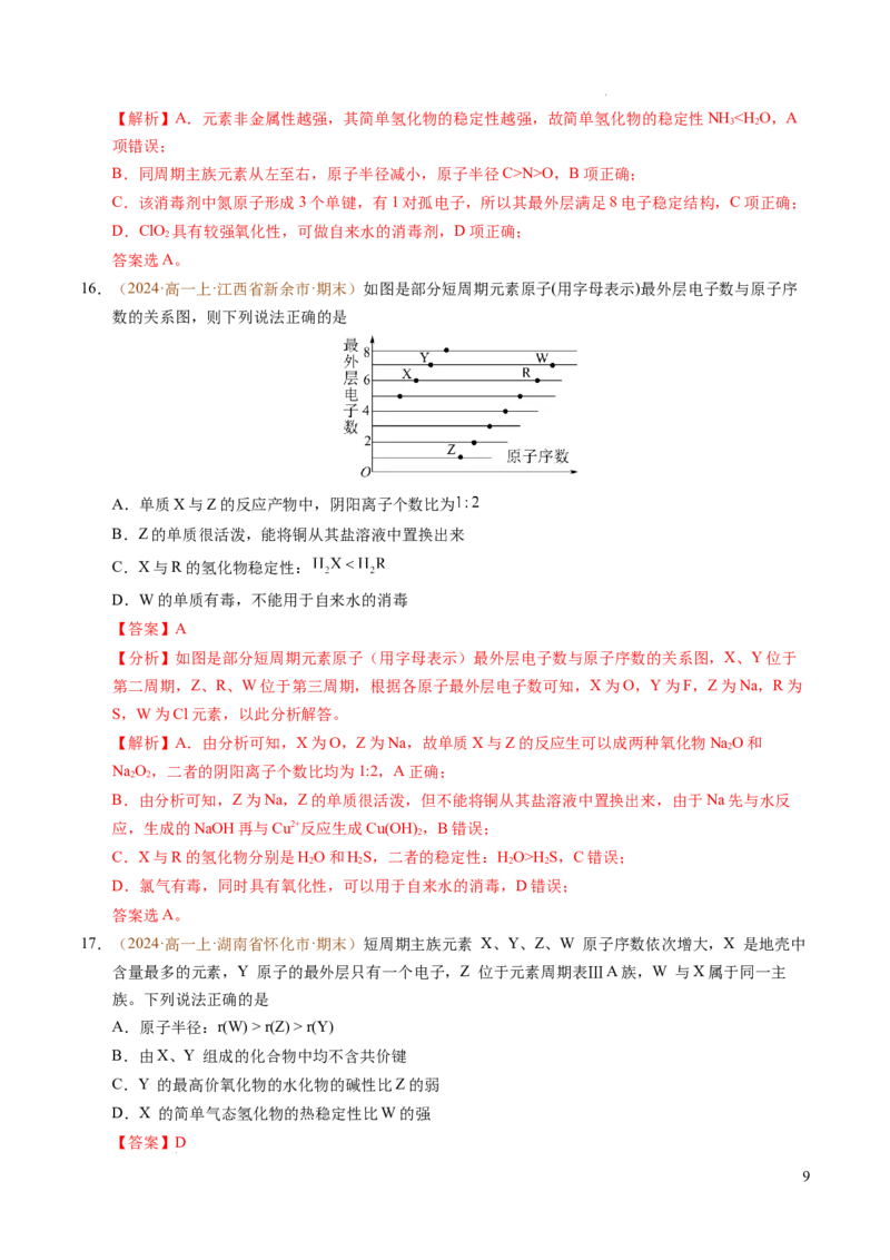 重难点04元素推断与元素周期律（解析版）_1多考区联考试卷_0108好题汇编备战2024-2025学年高一化学上学期期末真题分类汇编（新高考通用）