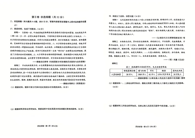 云南省红河州、文山州2025届高中毕业生第一次复习统一检测历史_2025年1月_250102云南省红河州、文山州2025届高中毕业生第一次复习统一检测