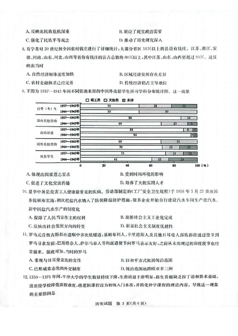 2025届华大新高考联盟高三下学期5月模拟预测历史试题（含答案）_2025年5月_2505212025届华大新高考联盟高三下学期5月模拟预测（全科）