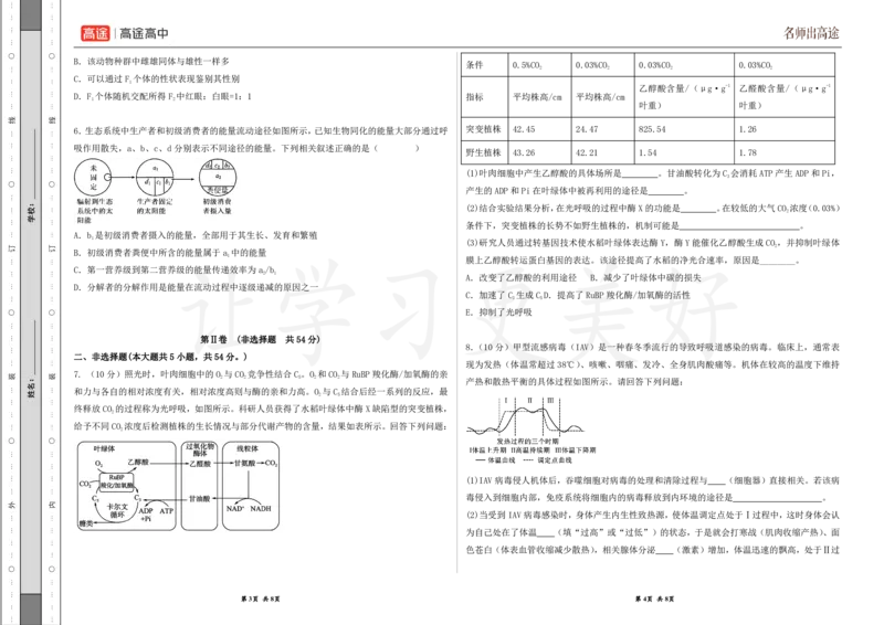 (8.34)-点睛押题卷&mdash;&mdash;全国甲卷_2024高考押题卷_132024高途全系列_26高途点睛卷_2024点睛密卷-生物
