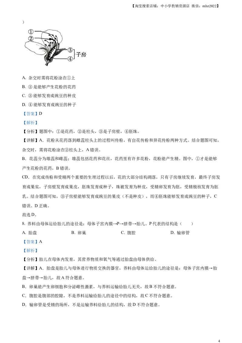 精品解析：2024年河南省中考生物真题（解析版）_中考真题_8.生物中考真题2015-2024年_2024年中考生物真题_精品解析：2024年河南省中考生物真题