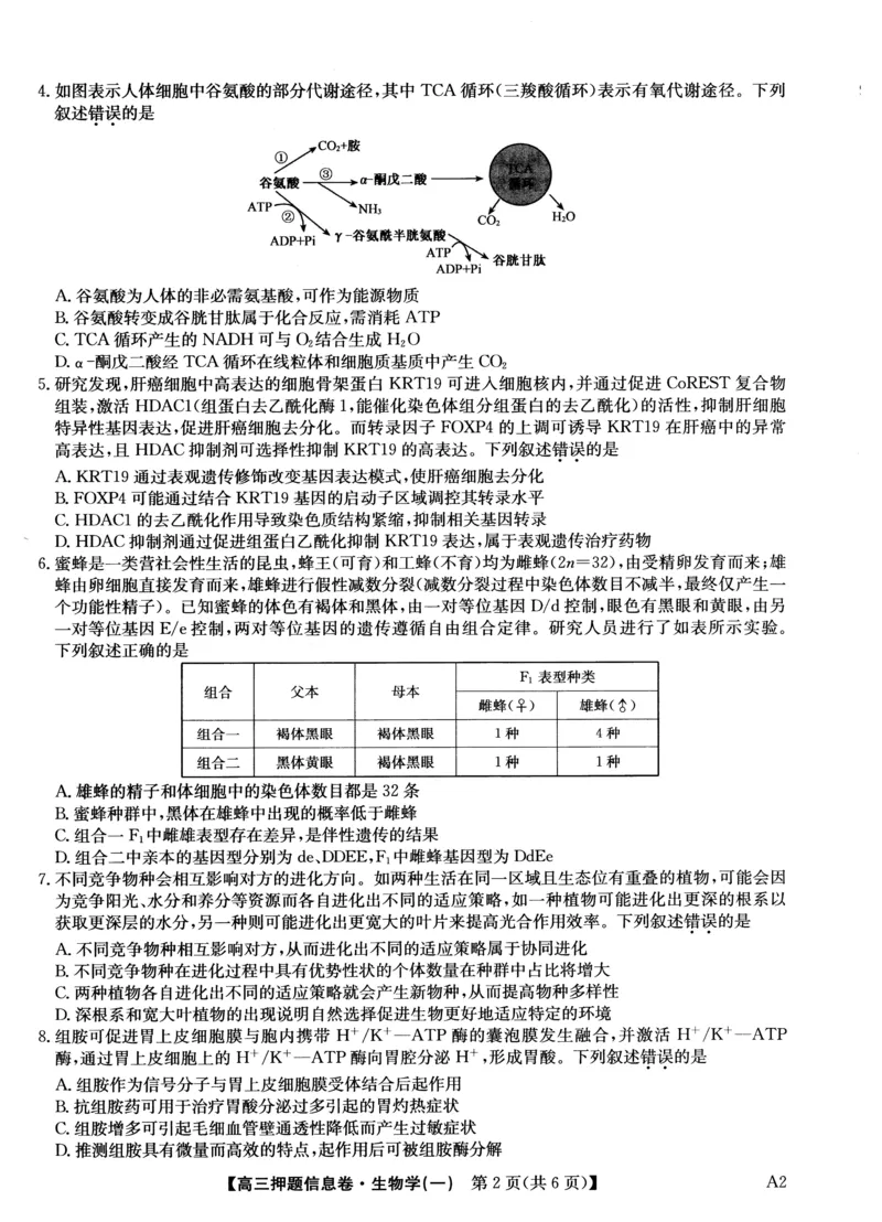 2025届高三押题信息卷（一）生物_2025年5月_2505032025届高三押题信息卷（一）