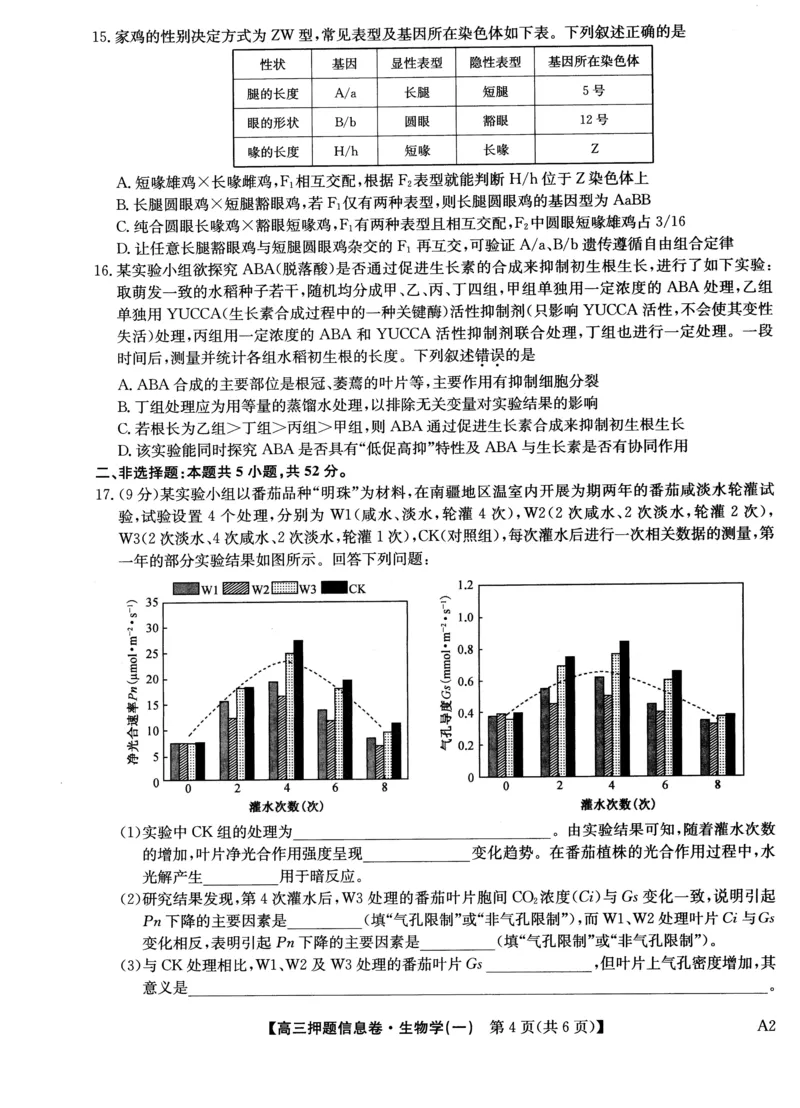 2025届高三押题信息卷（一）生物_2025年5月_2505032025届高三押题信息卷（一）