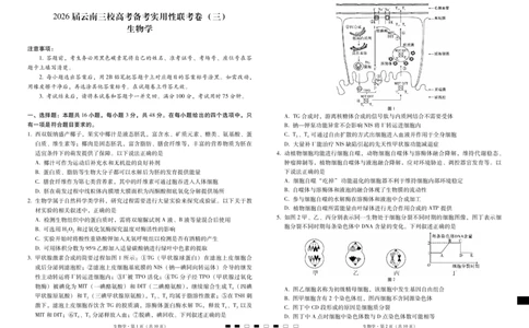 2026届云南三校高考备考实用性联考卷（三）生物_2025年10月_2510142026届云南三校高考备考实用性联考卷（三）（全科）