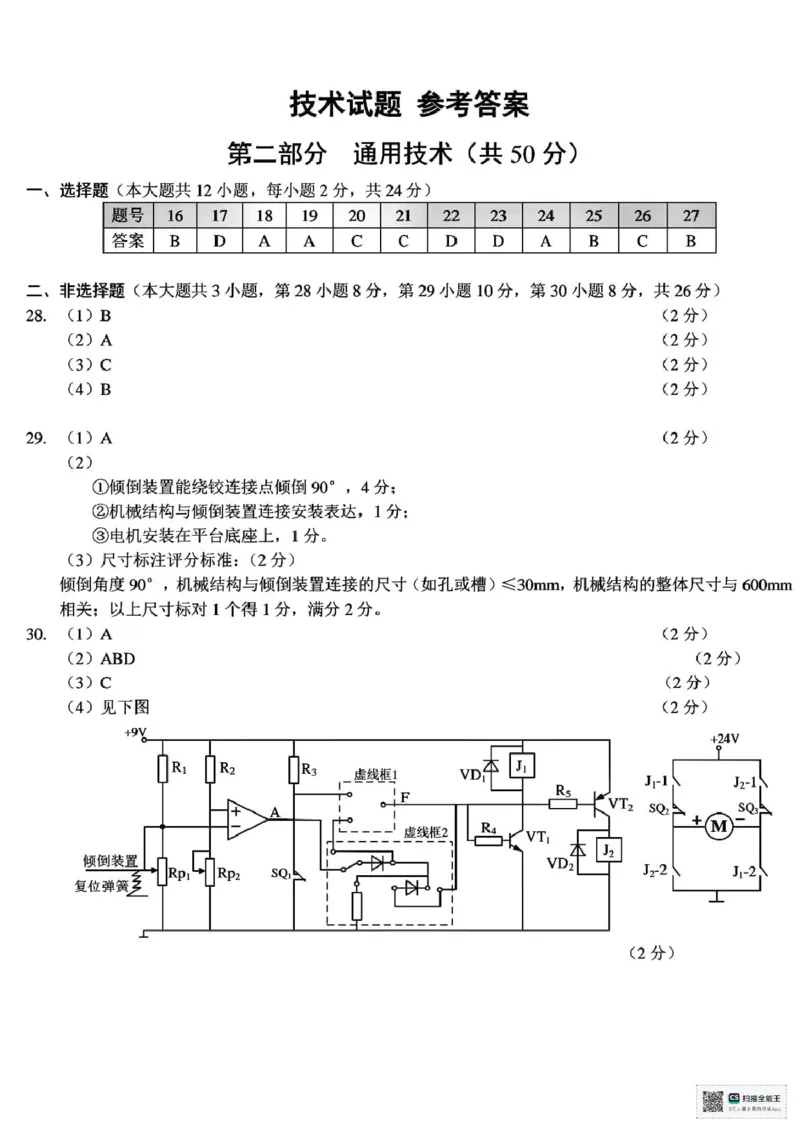 2025届浙江省杭州市高三二模教学质量检测技术试题（含答案）_2025年4月_2504072024学年第二学期杭州市高三年级教学质量检测（杭州二模）