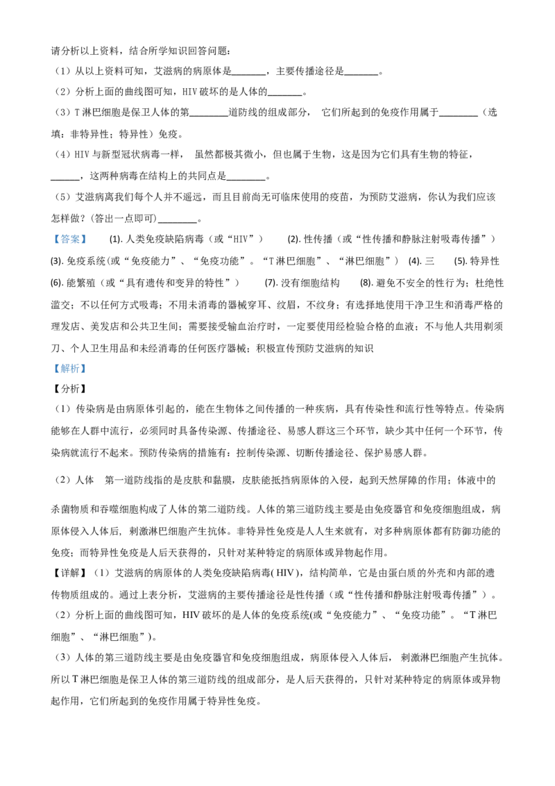 精品解析：山西省阳泉市2020年中考生物试题（解析版）_中考真题_8.生物中考真题2015-2024年_2020生物真题74份_2020年中考真题精品解析生物(山西阳泉卷)精编word版