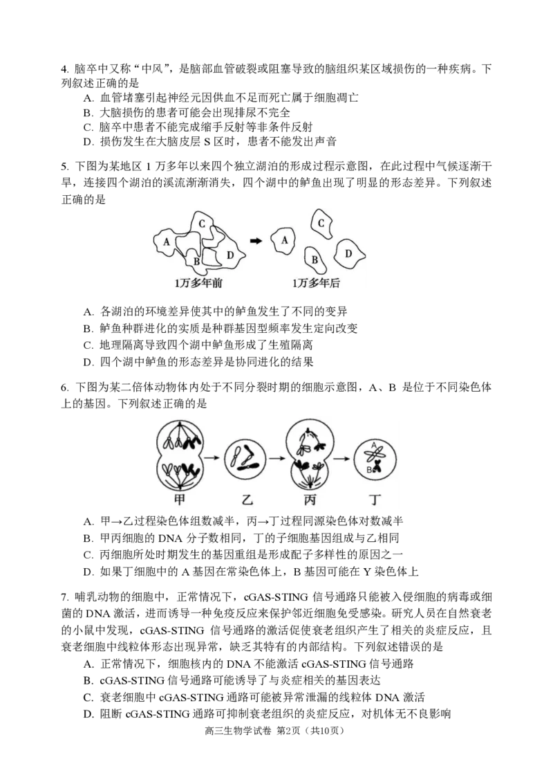 高三生物学试卷_2024届辽宁省大连市高三上学期期末双基测试_辽宁省大连市2024届高三上学期期末双基测试生物