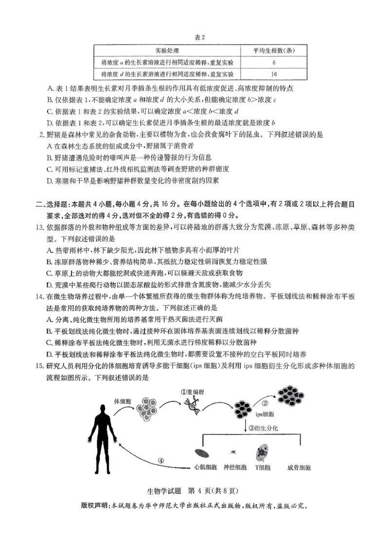 2025届华大新高考联盟高三下学期5月模拟预测生物试题（含答案）_2025年5月_2505212025届华大新高考联盟高三下学期5月模拟预测（全科）