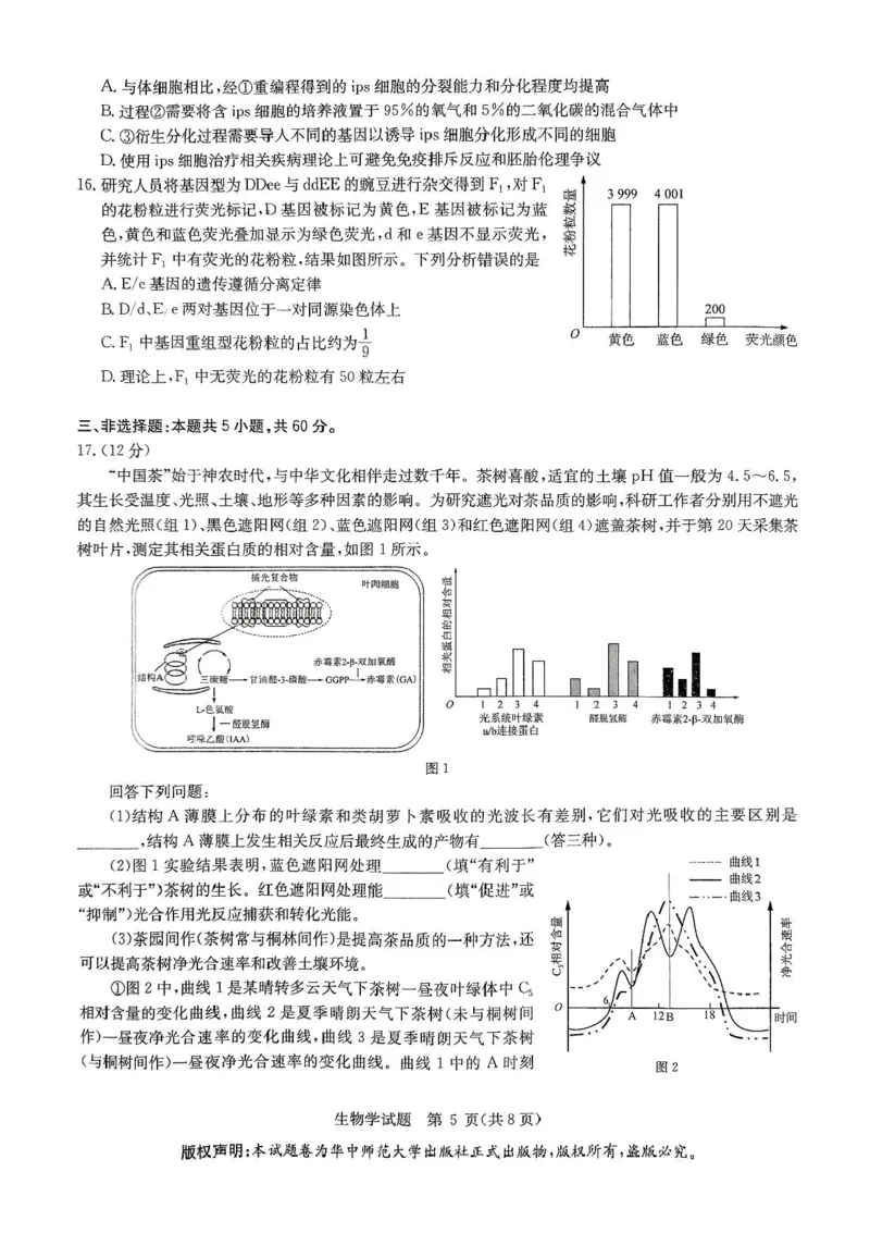 2025届华大新高考联盟高三下学期5月模拟预测生物试题（含答案）_2025年5月_2505212025届华大新高考联盟高三下学期5月模拟预测（全科）