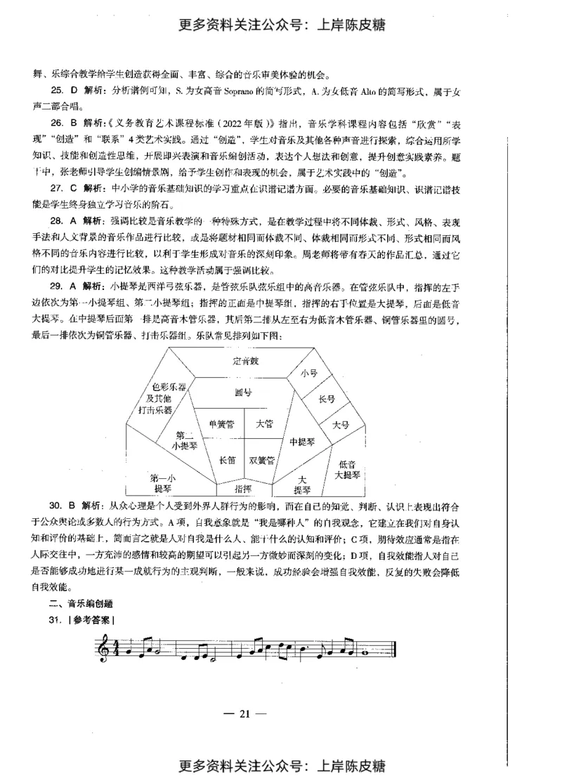 音乐学科知识与教学能力（初级中学）标准预测试卷-参考答案及解析_4-教培资料-26年最新资料-同步更新_初中高中教资_03科三专项（进去保存报考的学科即可）_初中_音乐