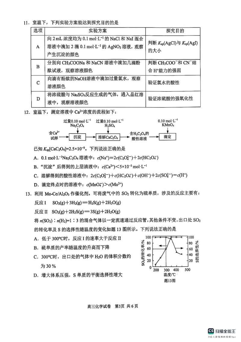 化学试卷江苏省苏州市2024-2025学年高三上学期1月期末考试+化学试题_2025年1月_250115江苏省苏州市2024-2025学年高三上学期1月期末（全科）