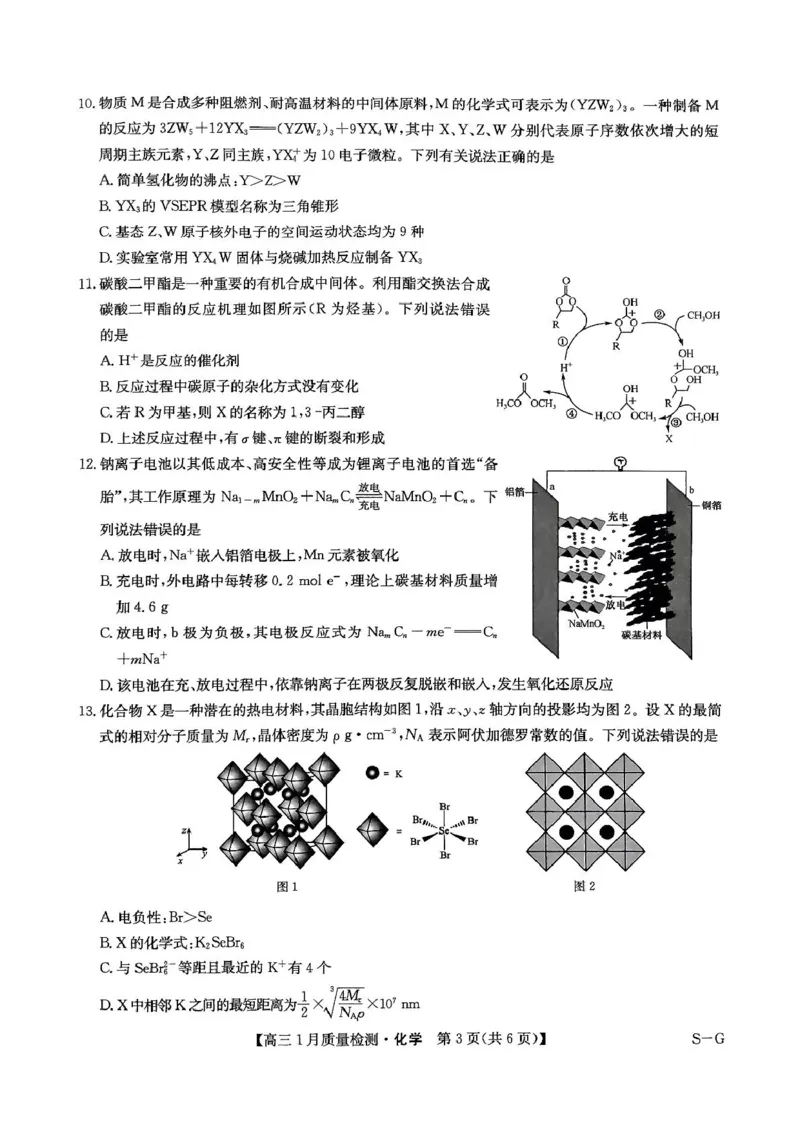 2025届九师联盟高三上学期1月期末化学试题_2025年1月_250123九师联盟2025届高三1月质量检测G（1.22-23）（全科）_2025届九师联盟高三上学期1月期末化学试题+答案（S-G）