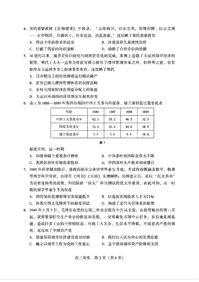 2025届辽宁沈阳高三下学期教学质量监测（三）历史试题+答案_2025年5月_250514辽宁省沈阳市2025届高三下学期教学质量监测（三）
