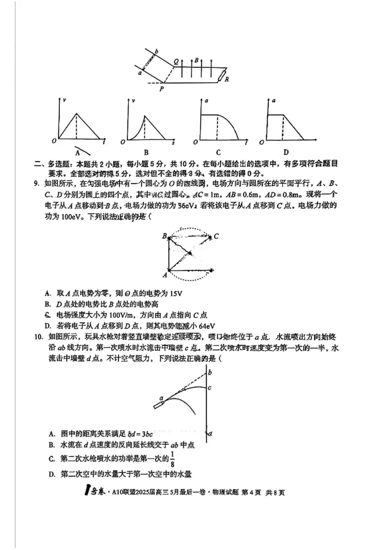 1号卷&middot;A10联盟2025届高三5月最后一卷物理_2025年5月_250519安徽省1号卷&middot;A10联盟2025届高三5月最后一卷（全科）