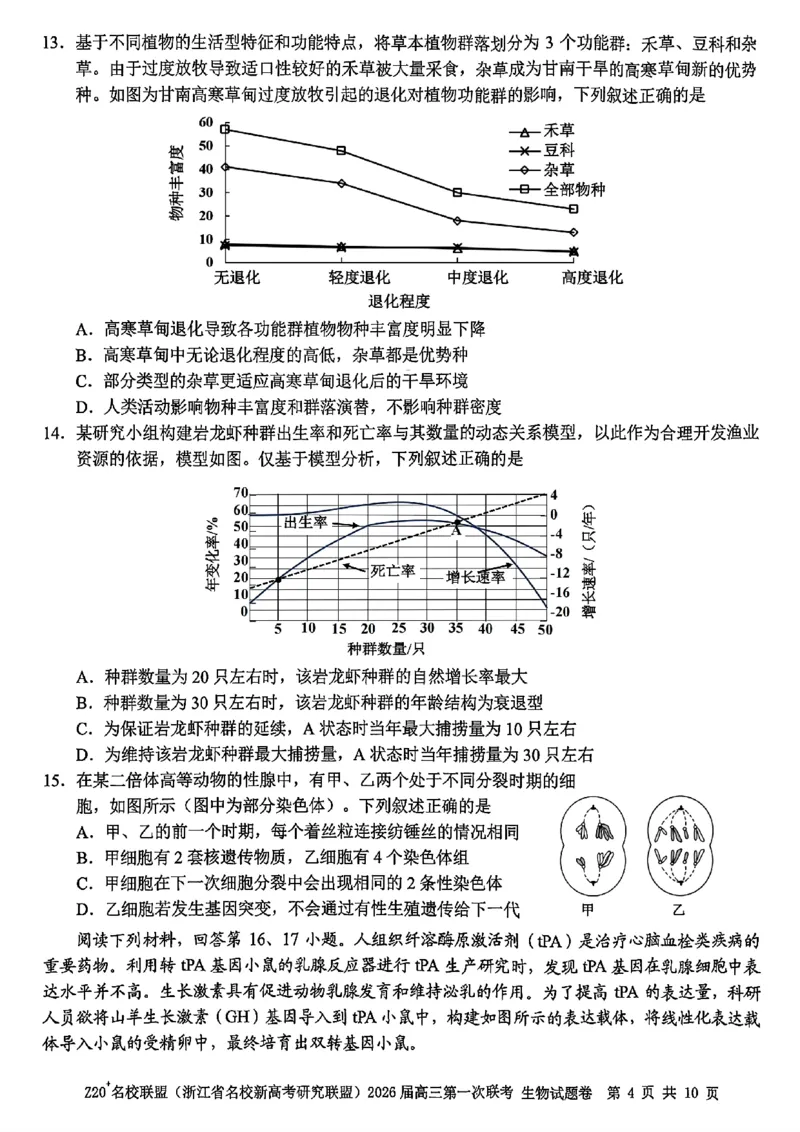 Z20+名校联盟（浙江省名校新高考研究联盟）2026届高三第一次联考生物_2025年8月_250823Z20+名校联盟（浙江省名校新高考研究联盟）2026届高三第一次联考（全科）