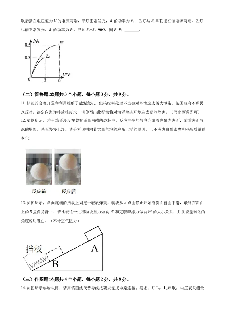 贵州省安顺市2021年中考理综物理试题（原卷版）_中考真题_4.物理中考真题2015-2024年_2021中考物理真题42份_2021贵州省_安顺物理