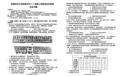 2025届安徽师范大学附属中学高三下学期5月考前适应性检测历史试题（含答案）_2025年5月_250529安徽师范大学附属中学2025届高三下学期模拟预测（全科）