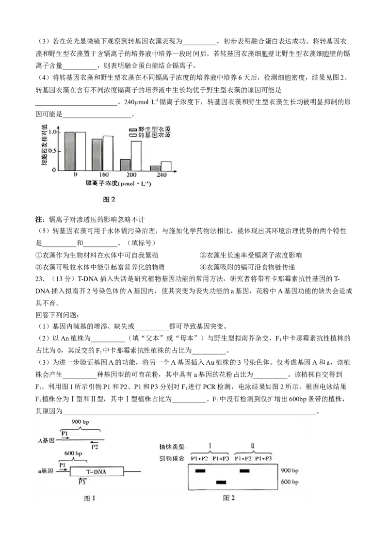 2025年高考生物试卷（河北）（空白卷）_26.河北-高考真题_2015-2025（河北）生物高考真题