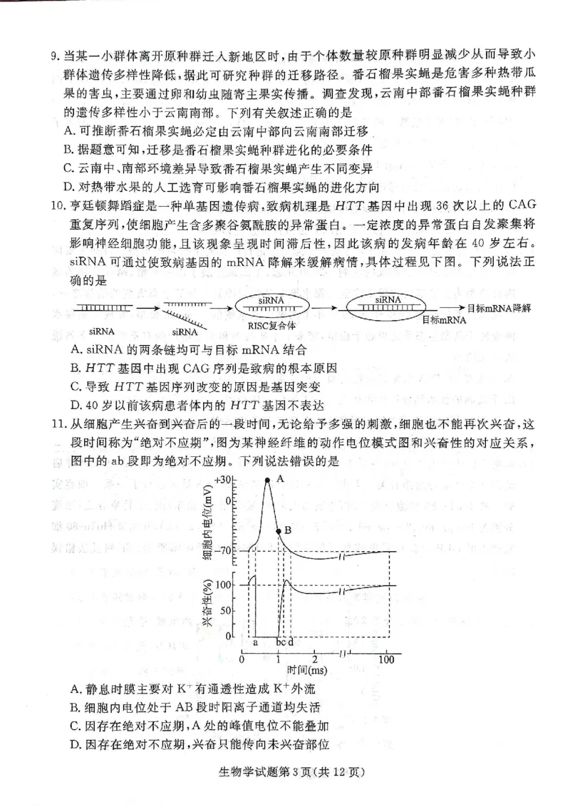 2025年辽宁名校联盟高三生物试卷-3月_2025年3月_250305辽宁名校联盟2025届高三下学期3月联考（全科）_辽宁省名校联盟2024-2025学年高三下学期3月份联合考试生物