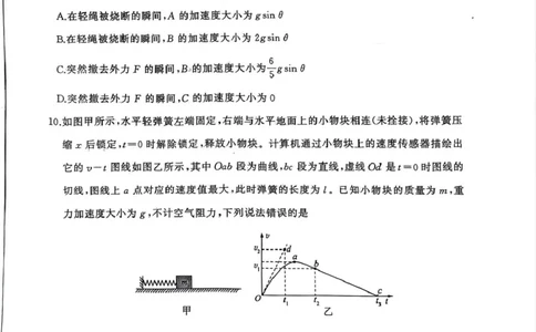 2026届百师联盟高三上学期第一次调研考试物理试题（D)_2025年10月_2510182026届百师联盟高三上学期第一次调研考试（10月）（全科）