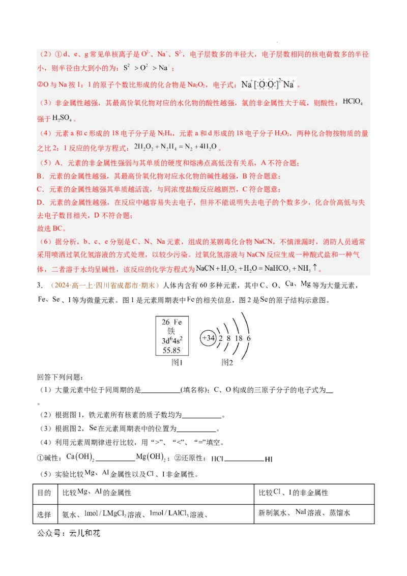 题型04物质结构与元素推断综合题（解析版）_1多考区联考试卷_0108好题汇编备战2024-2025学年高一化学上学期期末真题分类汇编（新高考通用）