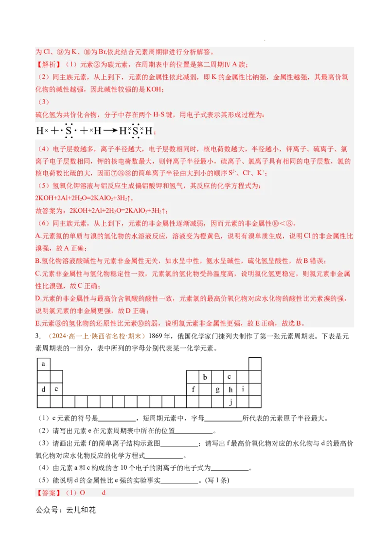 题型04物质结构与元素推断综合题（解析版）_1多考区联考试卷_0108好题汇编备战2024-2025学年高一化学上学期期末真题分类汇编（新高考通用）