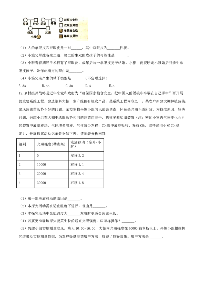 精品解析：四川省遂宁市2020年中考生物试题（原卷版）_中考真题_8.生物中考真题2015-2024年_2020生物真题74份_2020年中考真题精品解析生物（四川遂宁卷）精编word版