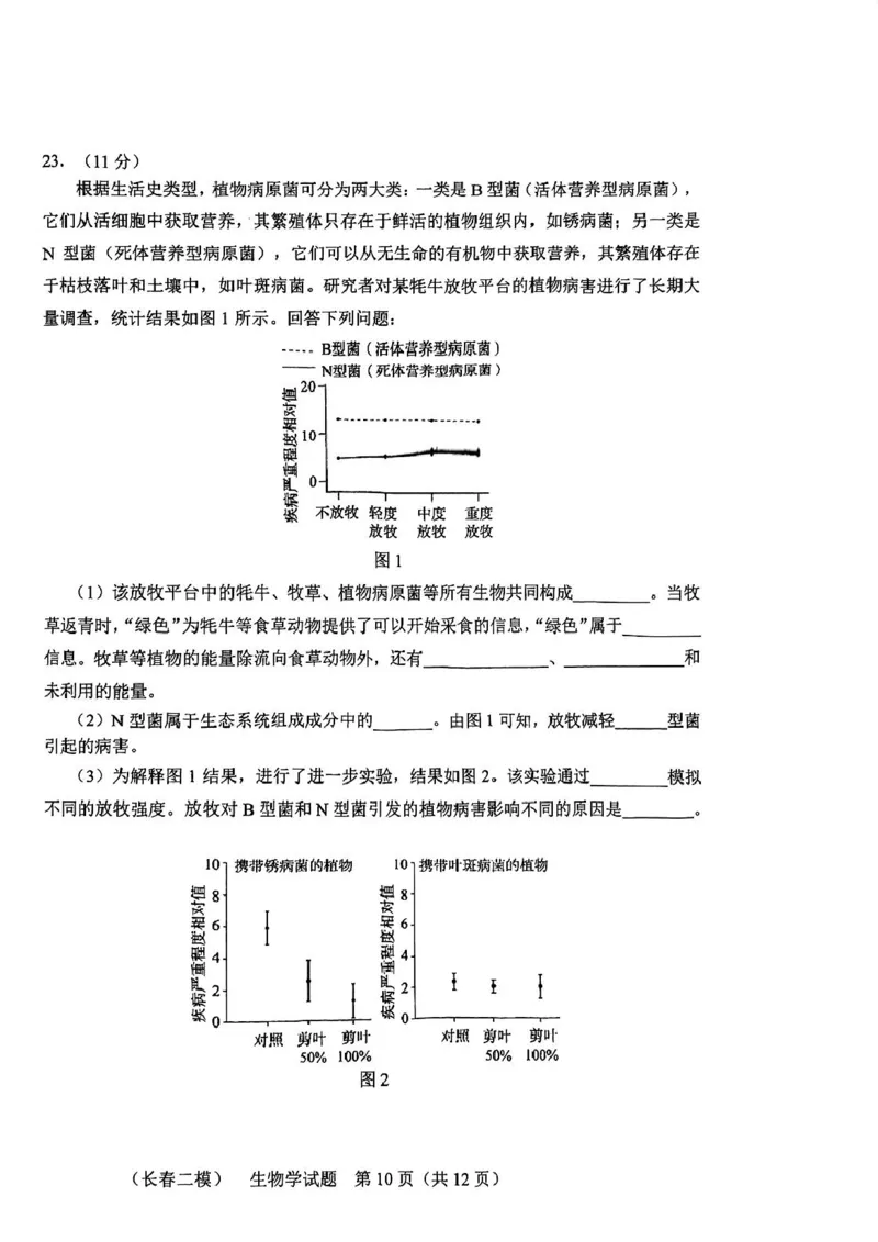 2025届吉林省长春市高三下学期质量监测(二)生物试题_2025年2月_250225吉林省长春市2025届高三质量监测（二）（长春二模）（全科）_2025届吉林省长春市高三下学期质量监测（二）生物学