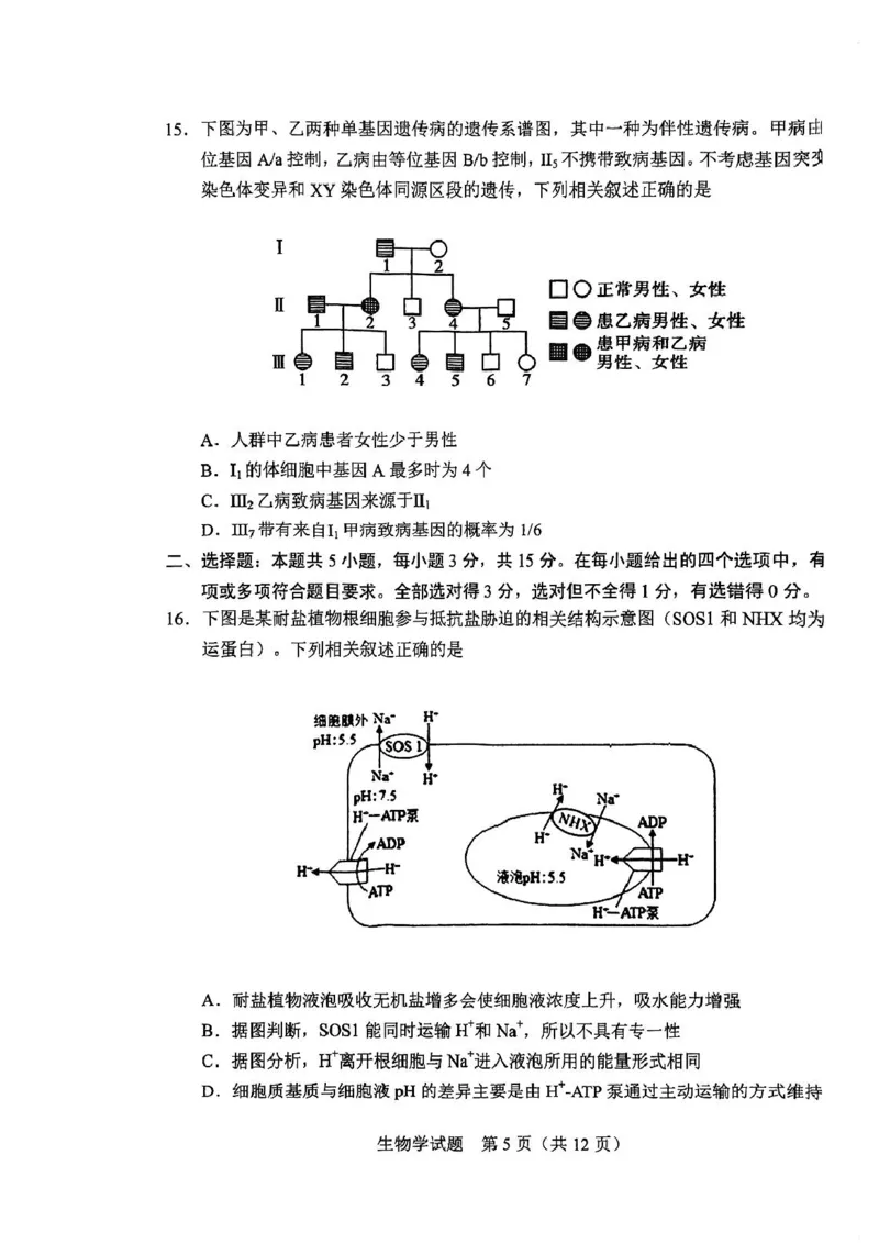 2025届吉林省长春市高三下学期质量监测(二)生物试题_2025年2月_250225吉林省长春市2025届高三质量监测（二）（长春二模）（全科）_2025届吉林省长春市高三下学期质量监测（二）生物学