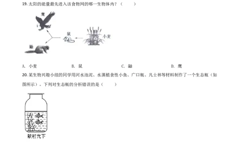 精品解析：河南省开封市2020年初中学结业考试生物试题（原卷版）_中考真题_8.生物中考真题2015-2024年_2020生物真题74份_2020年中考真题精品解析生物（河南开封卷）精编word版