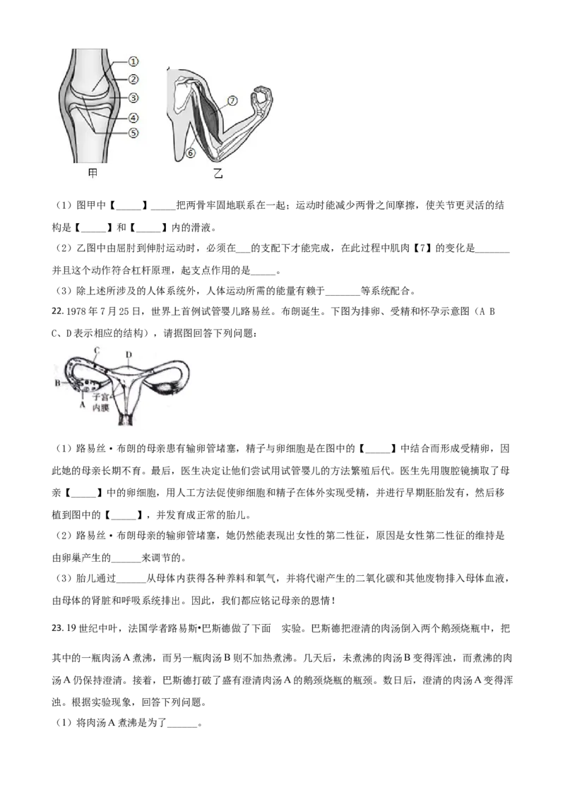 精品解析：河南省开封市2020年初中学结业考试生物试题（原卷版）_中考真题_8.生物中考真题2015-2024年_2020生物真题74份_2020年中考真题精品解析生物（河南开封卷）精编word版