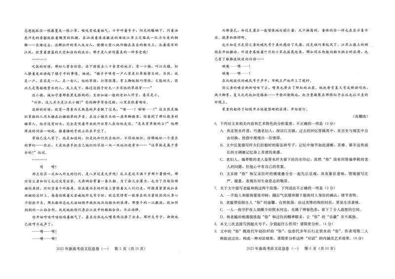 2025年湖北省新高考信息卷（一）语文_2025年5月_2505162025年湖北省新高考信息卷（一）（全科）