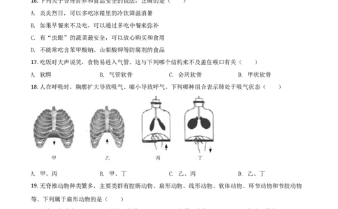 精品解析：湖南省郴州市2020年中考生物试题（原卷版）_中考真题_8.生物中考真题2015-2024年_2020生物真题74份_2020年中考真题精品解析生物(湖南郴州卷)精编word版