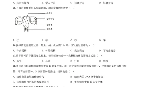 精品解析：云南省昆明市2020年中考生物试题（原卷版）_中考真题_8.生物中考真题2015-2024年_2020生物真题74份_2020年中考真题精品解析生物（云南昆明卷）精编word版